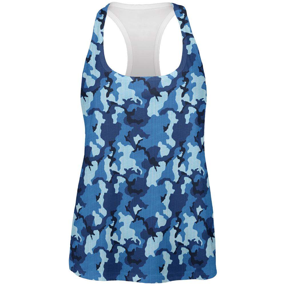 Navy Blue Camo All Over Womens Work Out Tank Top Women's Tank Tops Old Glory 2XL Multi