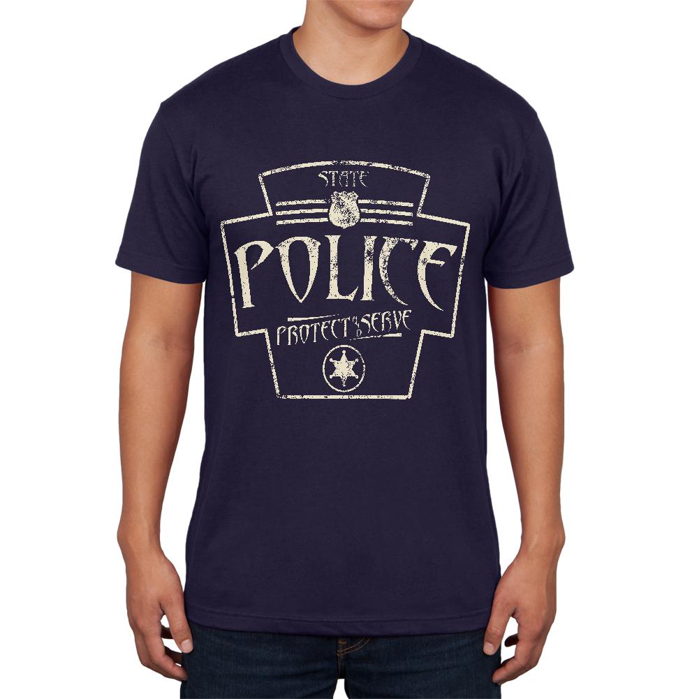 State Police Serve And Protect Retro Vintage Mens T Shirt Men's T-Shirts Old Glory 2XL Navy