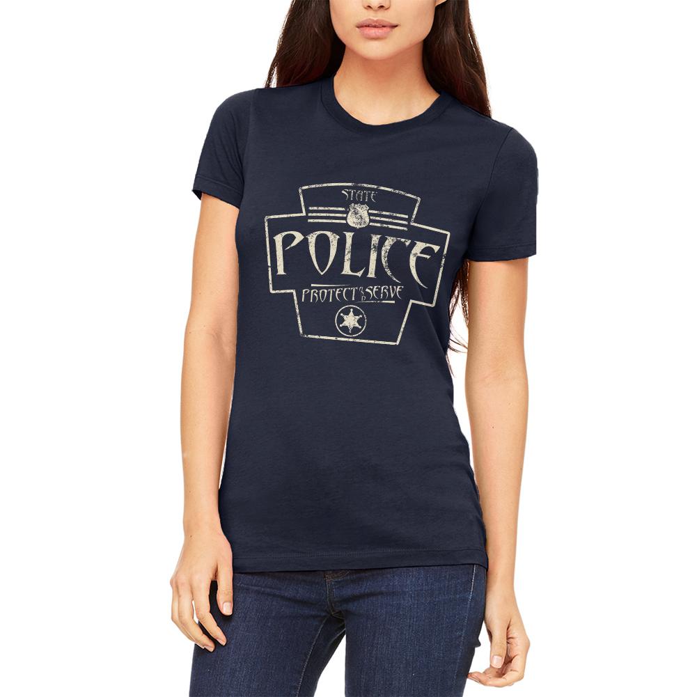 State Police Serve And Protect Retro Vintage Juniors Soft T Shirt Juniors T-Shirts Old Glory 2XL Navy