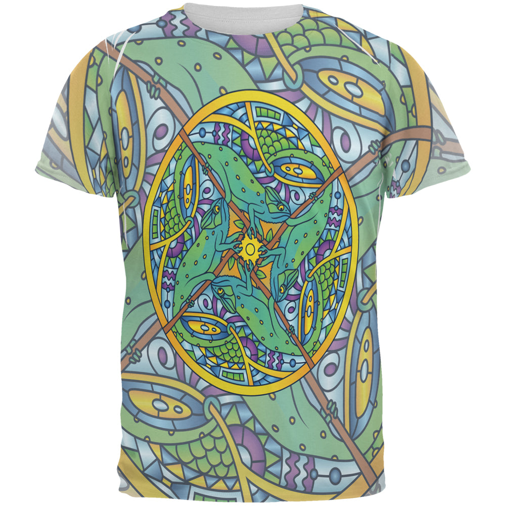 Mandala Trippy Stained Glass Chameleon All Over Mens T Shirt Men's T-Shirts Old Glory 2XL Multicolored