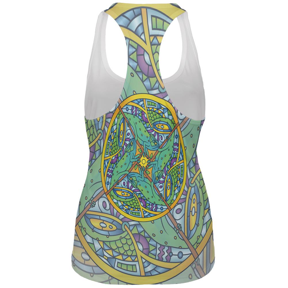 Mandala Trippy Stained Glass Chameleon All Over Womens Work Out Tank Top Women's Tank Tops Old Glory