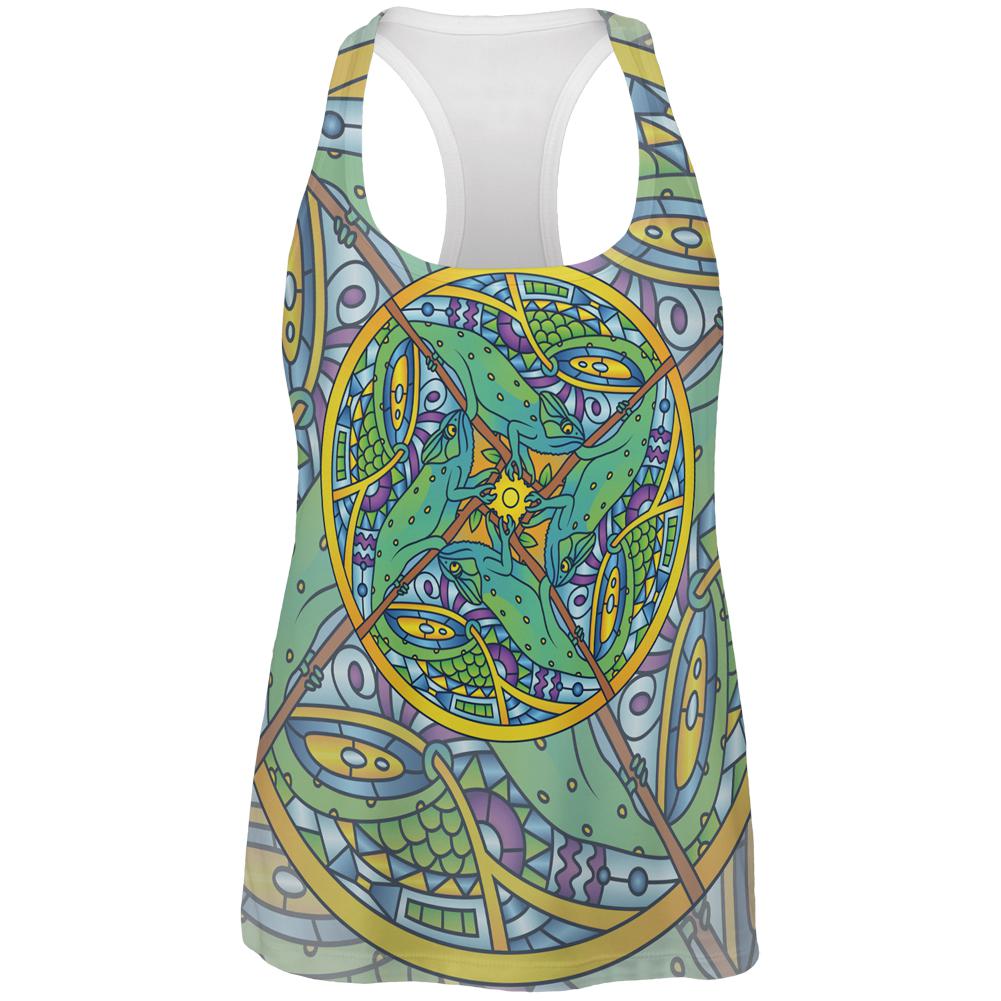 Mandala Trippy Stained Glass Chameleon All Over Womens Work Out Tank Top Women's Tank Tops Old Glory 2XL Multi