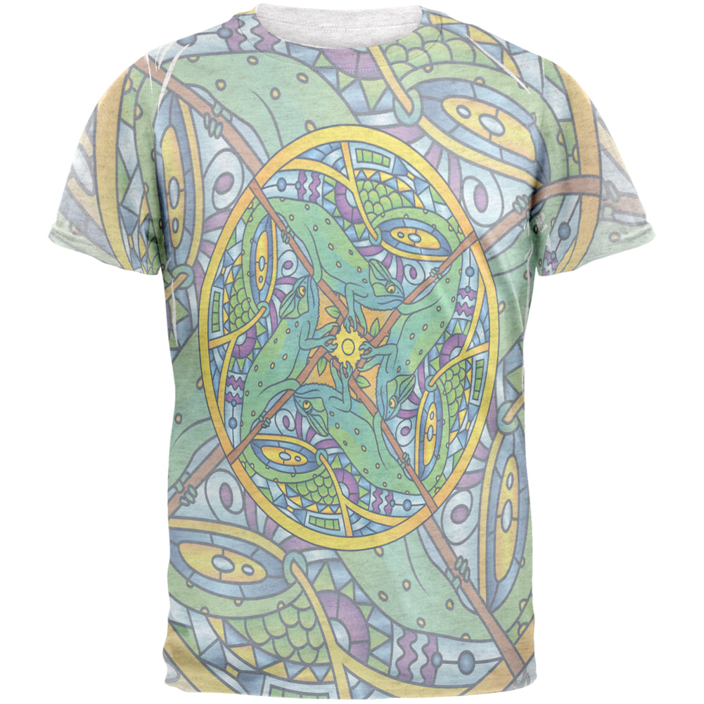 Mandala Trippy Stained Glass Chameleon Mens T Shirt Men's T-Shirts Old Glory 2XL White
