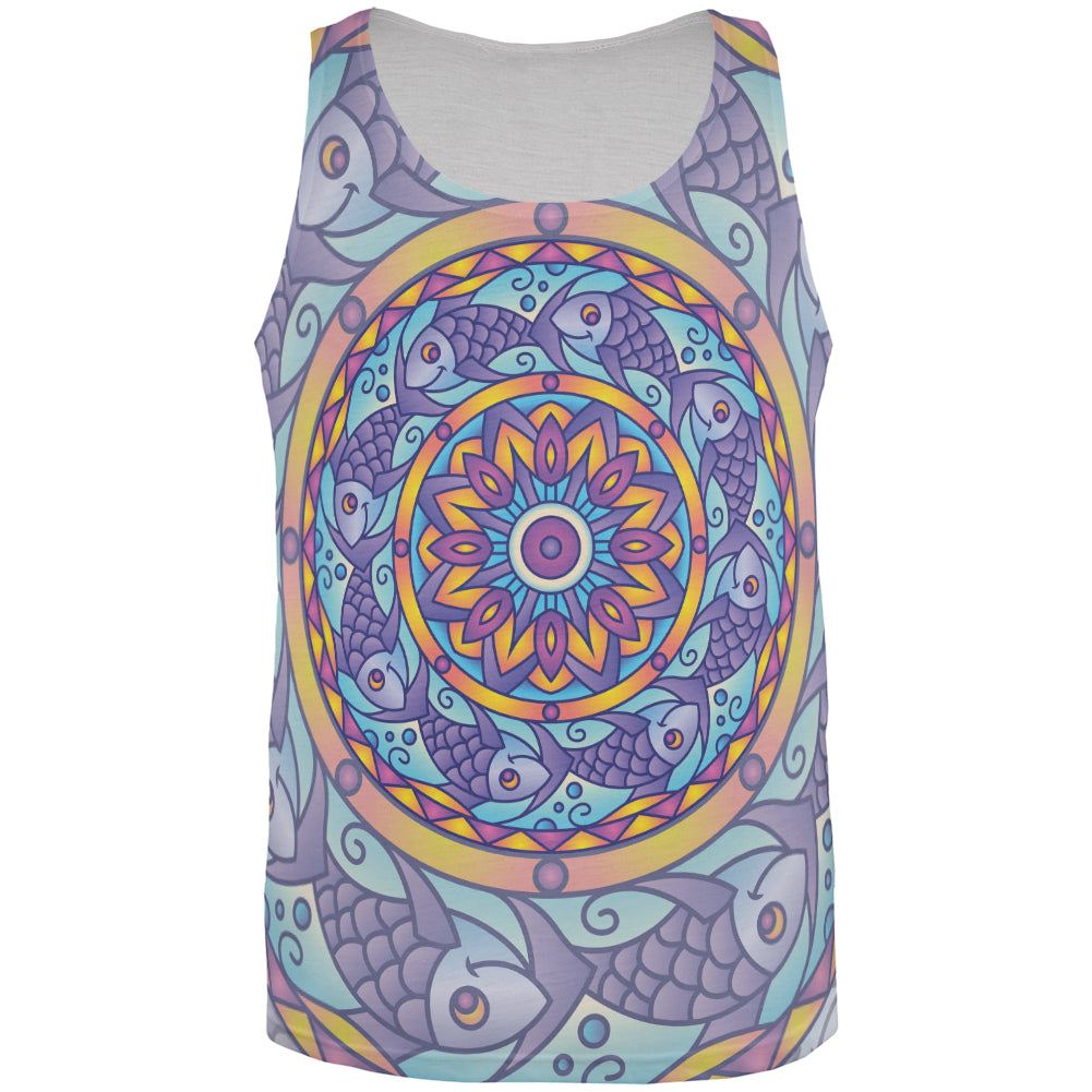 Mandala Trippy Stained Glass Fish All Over Mens Tank Top Men's Tank Tops Old Glory 2XL Multi