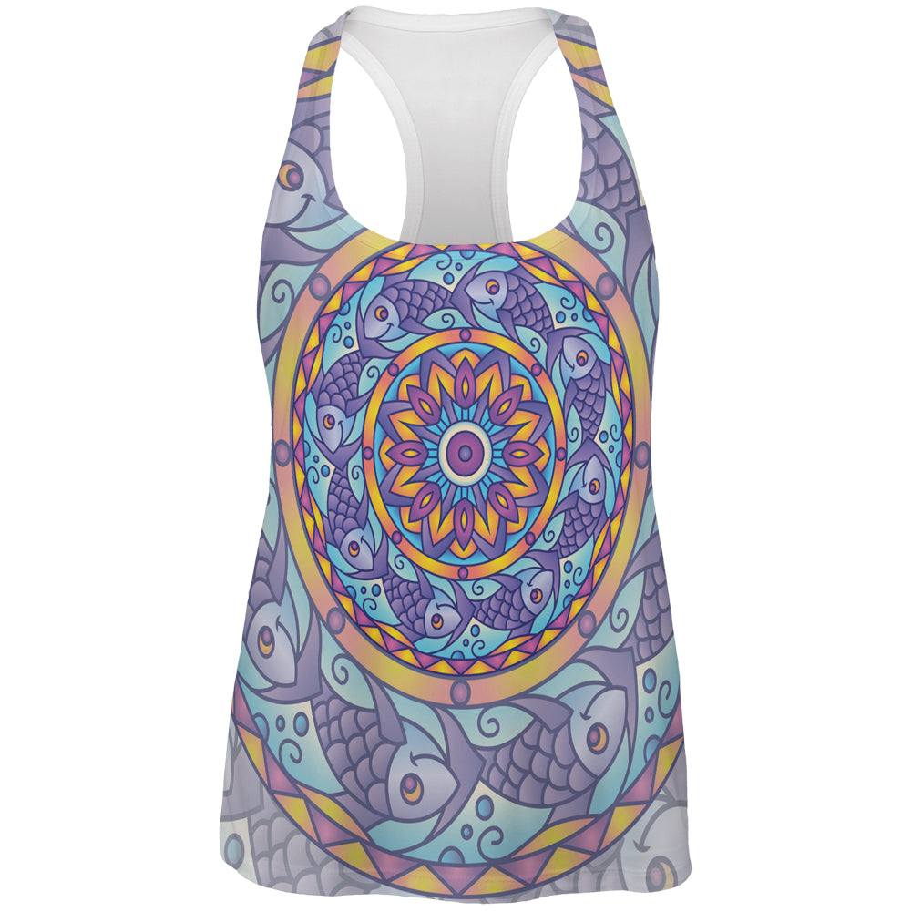 Mandala Trippy Stained Glass Fish All Over Womens Work Out Tank Top Women's Tank Tops Old Glory 2XL Multi