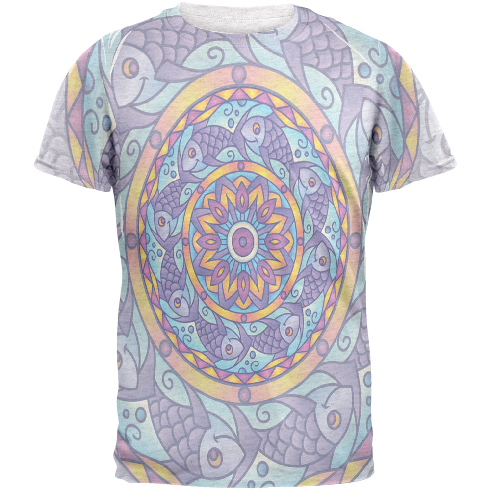 Mandala Trippy Stained Glass Fish Mens T Shirt Men's T-Shirts Old Glory 2XL Heather White
