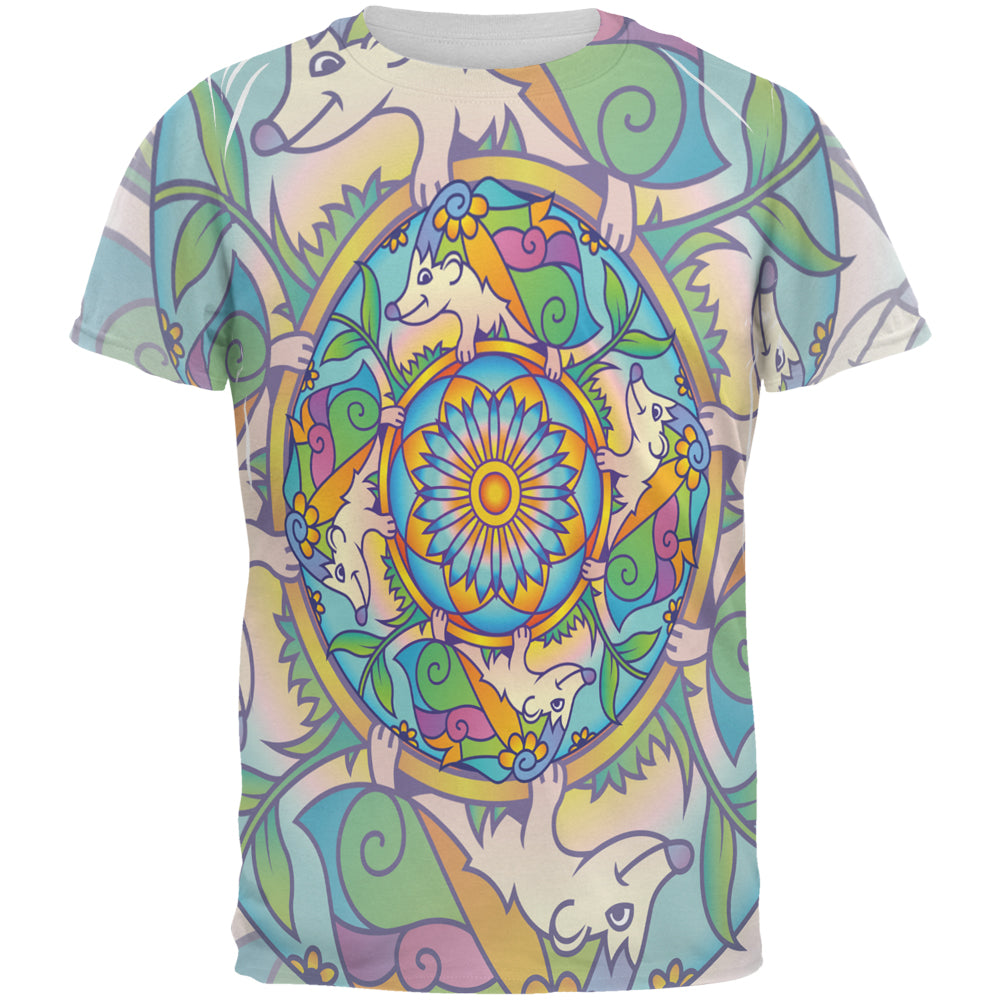 Mandala Trippy Stained Glass Hedgehog All Over Mens T Shirt Men's T-Shirts Old Glory 2XL Multi