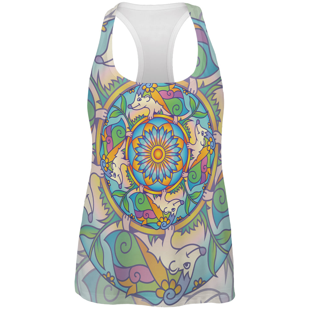 Mandala Trippy Stained Glass Hedgehog All Over Womens Work Out Tank Top Women's Tank Tops Old Glory 2XL Multi