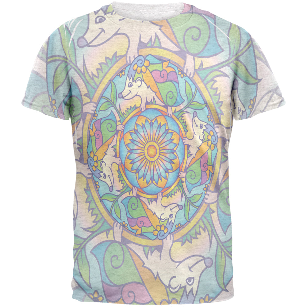 Mandala Trippy Stained Glass Hedgehog Mens T Shirt Men's T-Shirts Old Glory 2XL Heather White
