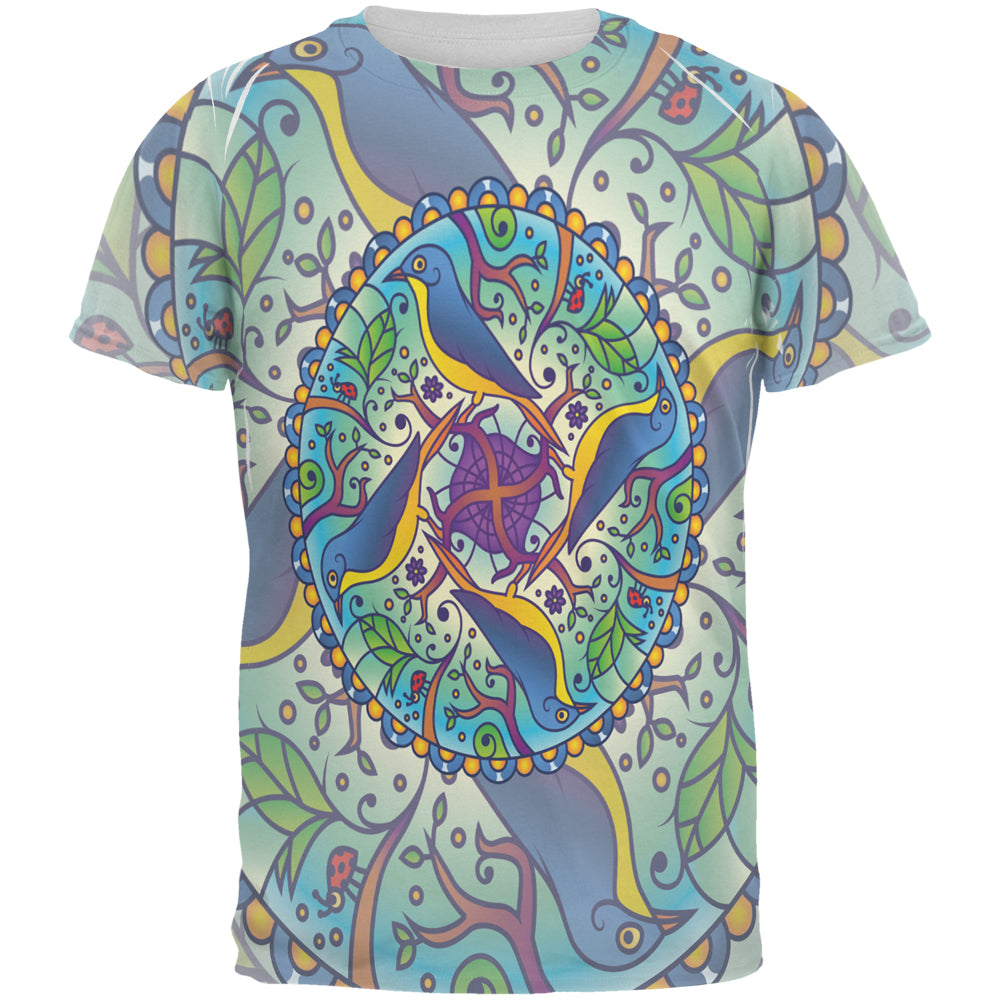Mandala Trippy Stained Glass Spring Birds All Over Mens T Shirt Men's T-Shirts Old Glory 2XL Multi