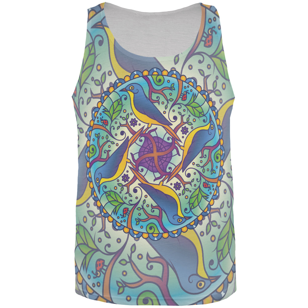 Mandala Trippy Stained Glass Spring Birds All Over Mens Tank Top Men's Tank Tops Old Glory 2XL Multi