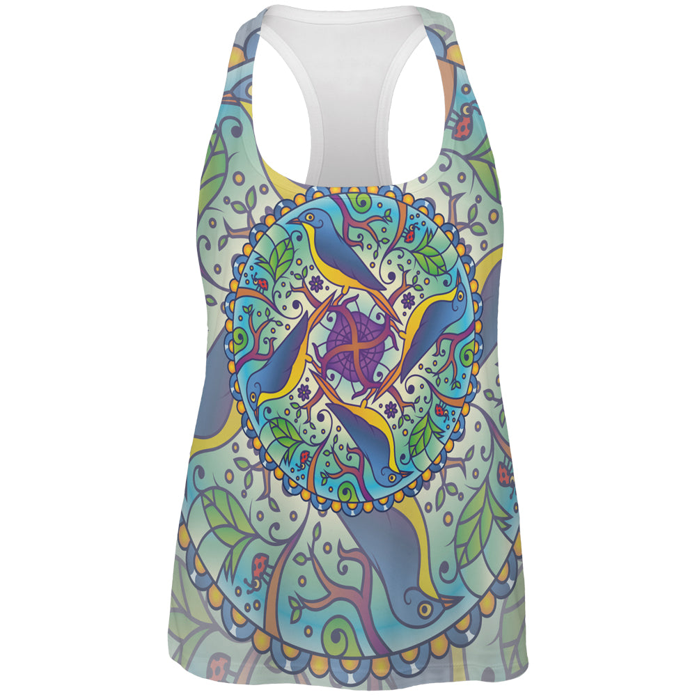 Mandala Trippy Stained Glass Spring Birds All Over Womens Work Out Tank Top Women's Tank Tops Old Glory 2XL Multi