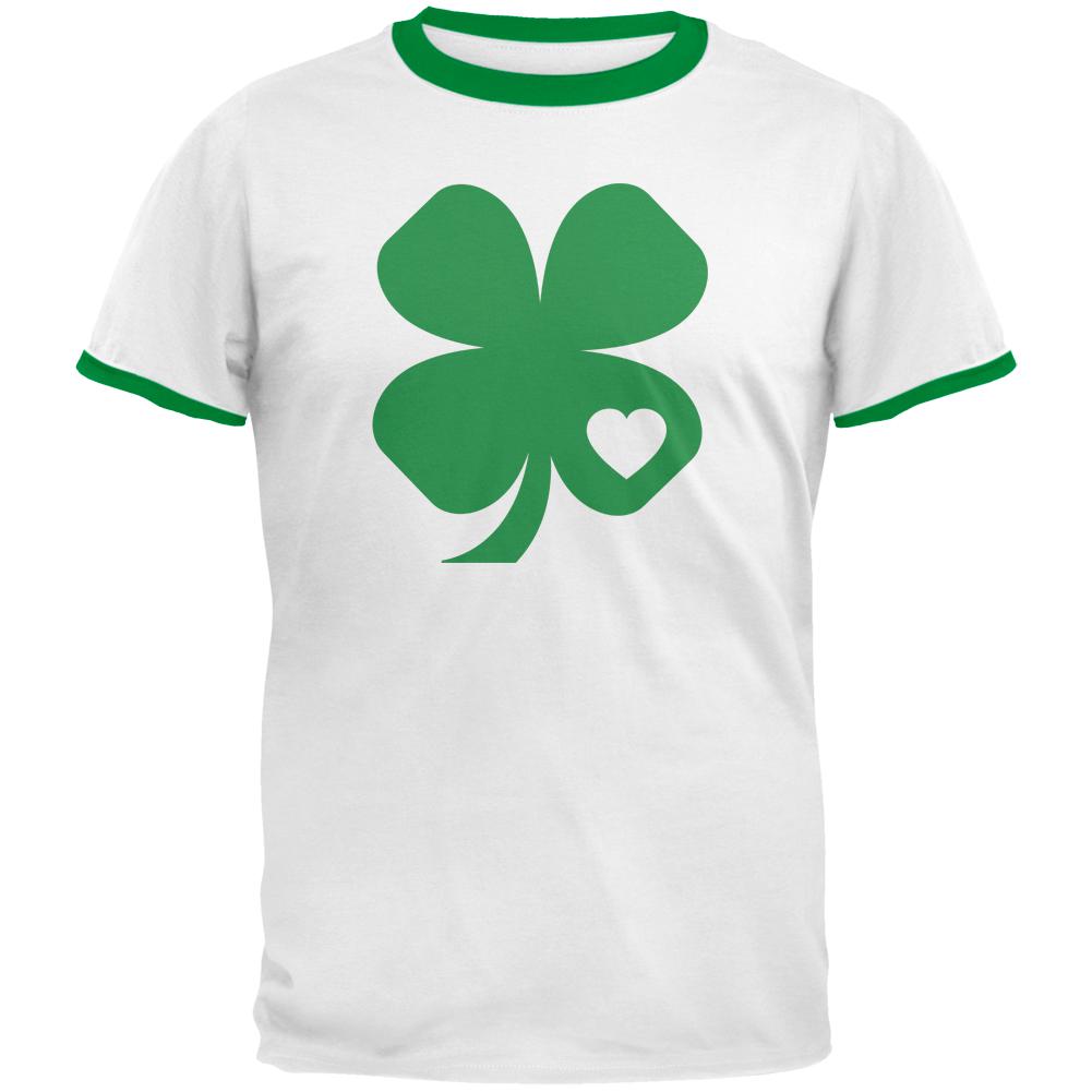 St Patricks Day Shamrock Heart Mens Ringer T Shirt Men's T-Shirts Old Glory 2XL White-Kelly