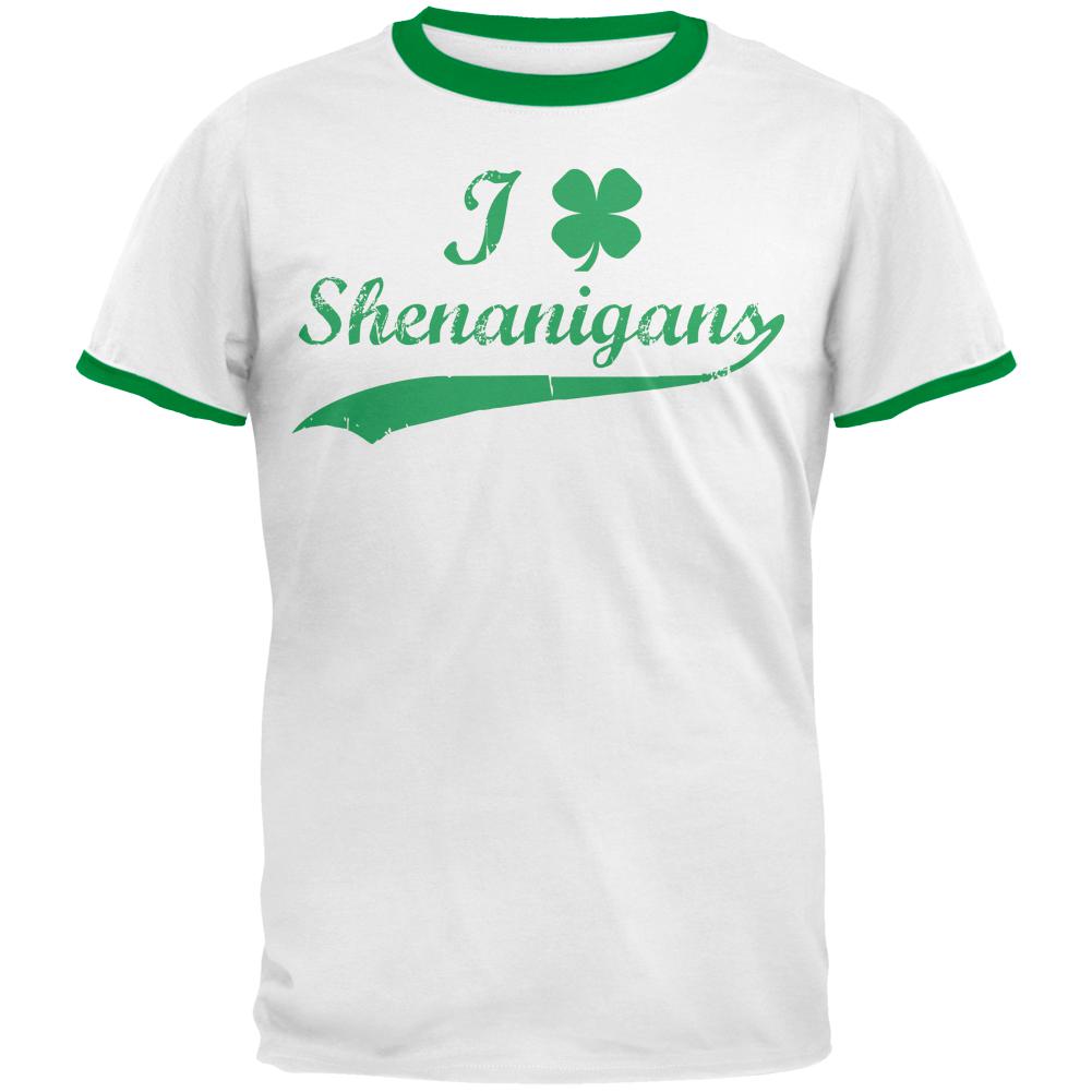 St Patricks Day Shamrock Shenanigans Mens Ringer T Shirt Men's T-Shirts Old Glory 2XL White-Kelly