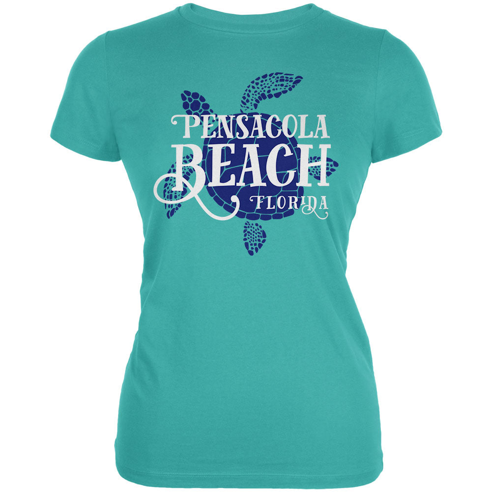 Summer Sun Sea Turtle Pensacola Beach Juniors Soft T Shirt Juniors T-Shirts Old Glory LG Teal