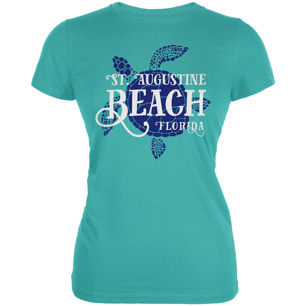 Summer Sun Sea Turtle St. Augustine Beach Juniors Soft T Shirt Juniors T-Shirts Old Glory LG Teal