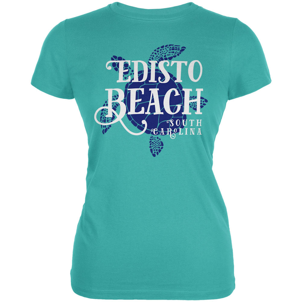 Summer Sun Sea Turtle Edisto Beach Juniors Soft T Shirt Juniors T-Shirts Old Glory LG Teal