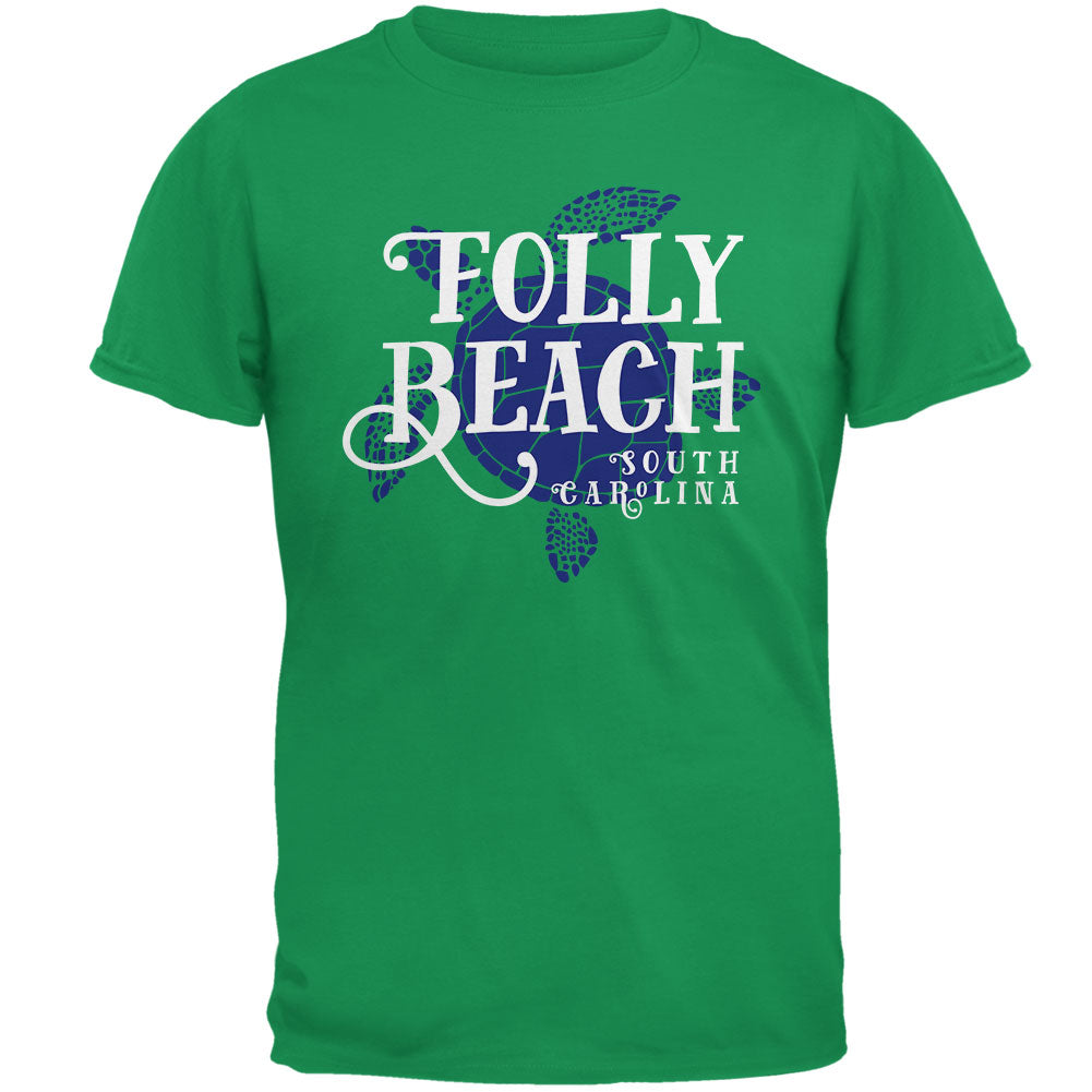 Summer Sun Sea Turtle Folly Beach Mens T Shirt Men's T-Shirts Old Glory 2XL Irish Green