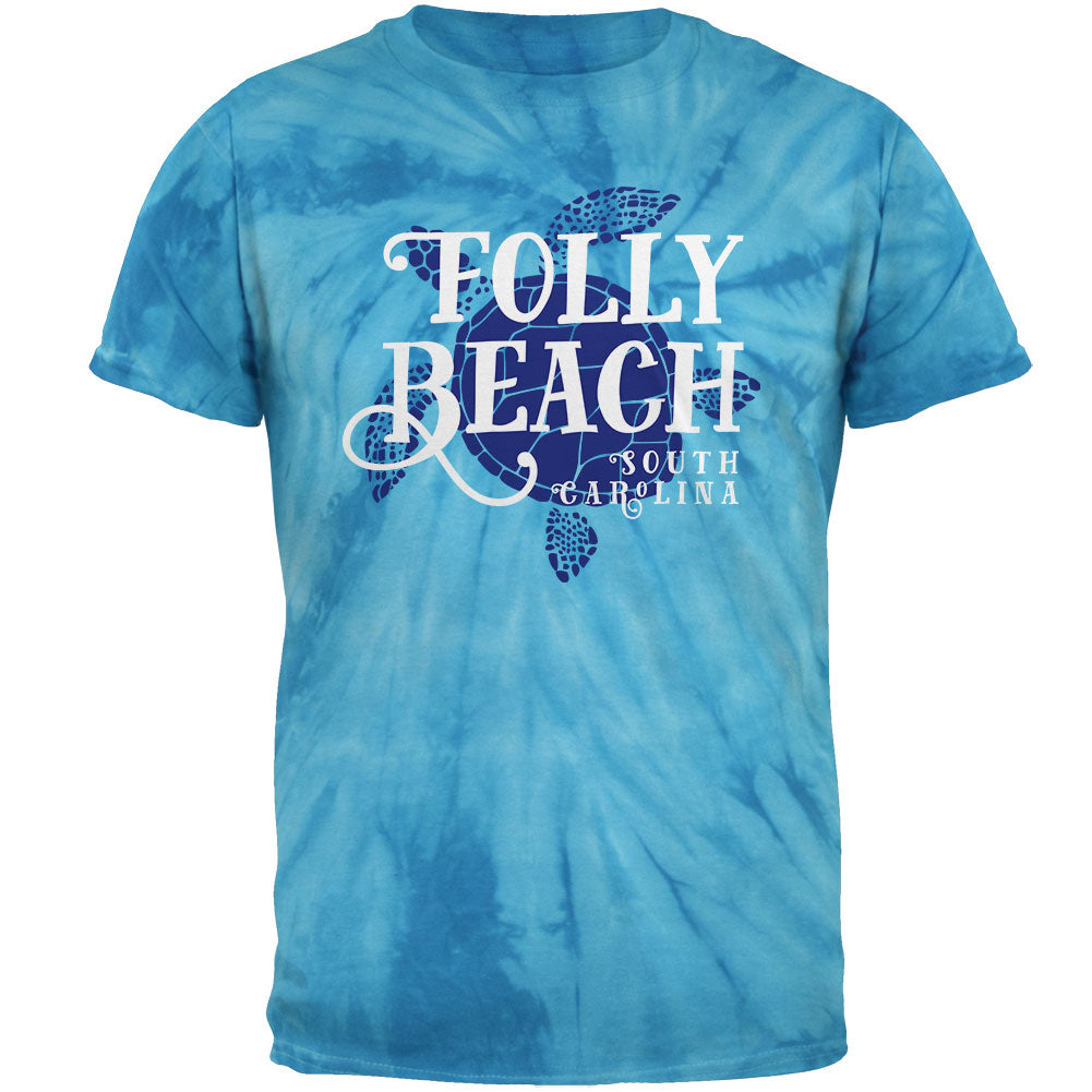 Summer Sun Sea Turtle Folly Beach Mens T Shirt Men's T-Shirts Old Glory 2XL Pinwheel Blue Tie Dye