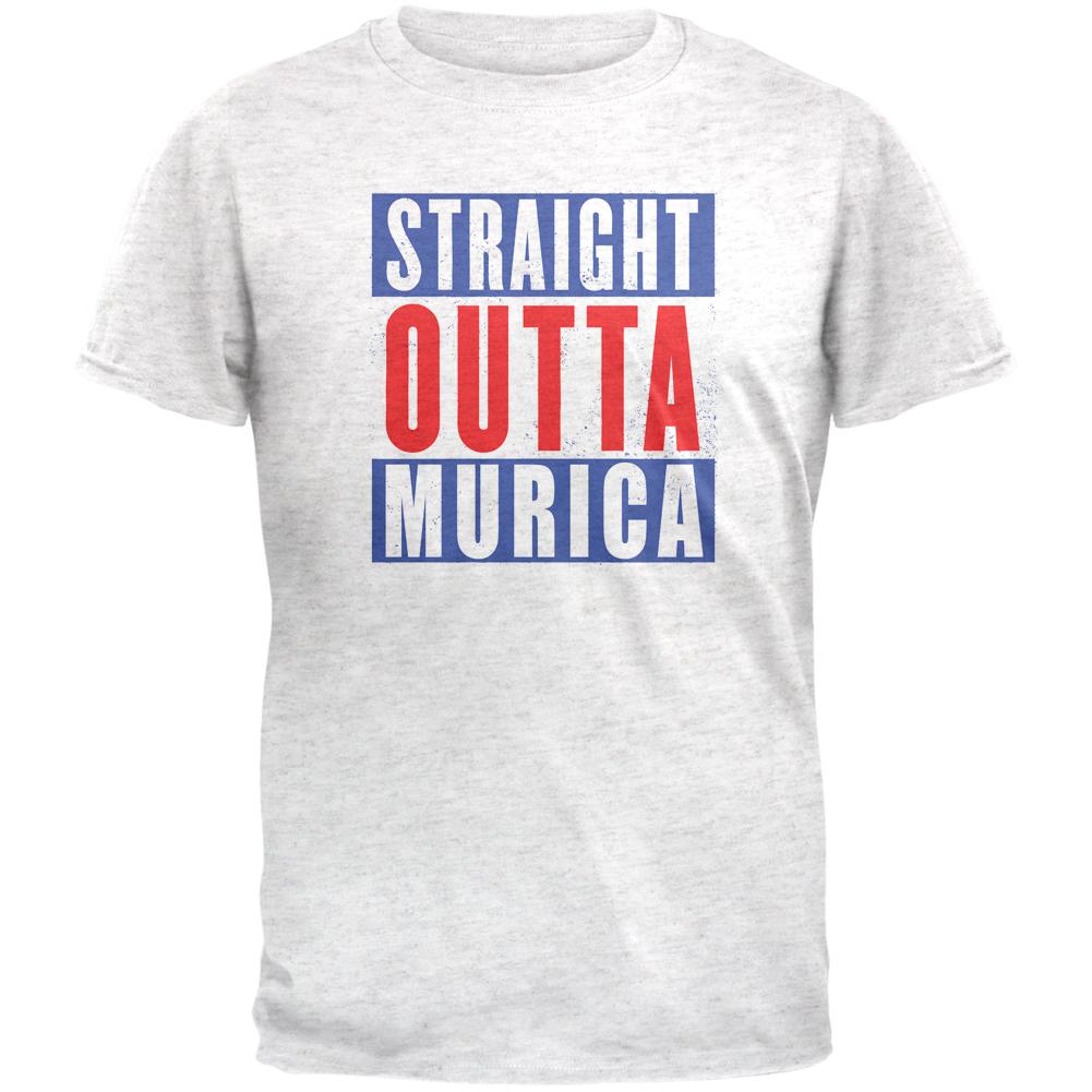 Straight Outta July 4th Murica Funny Mens Soft T Shirt Men's T-Shirts Old Glory 2XL Heather White