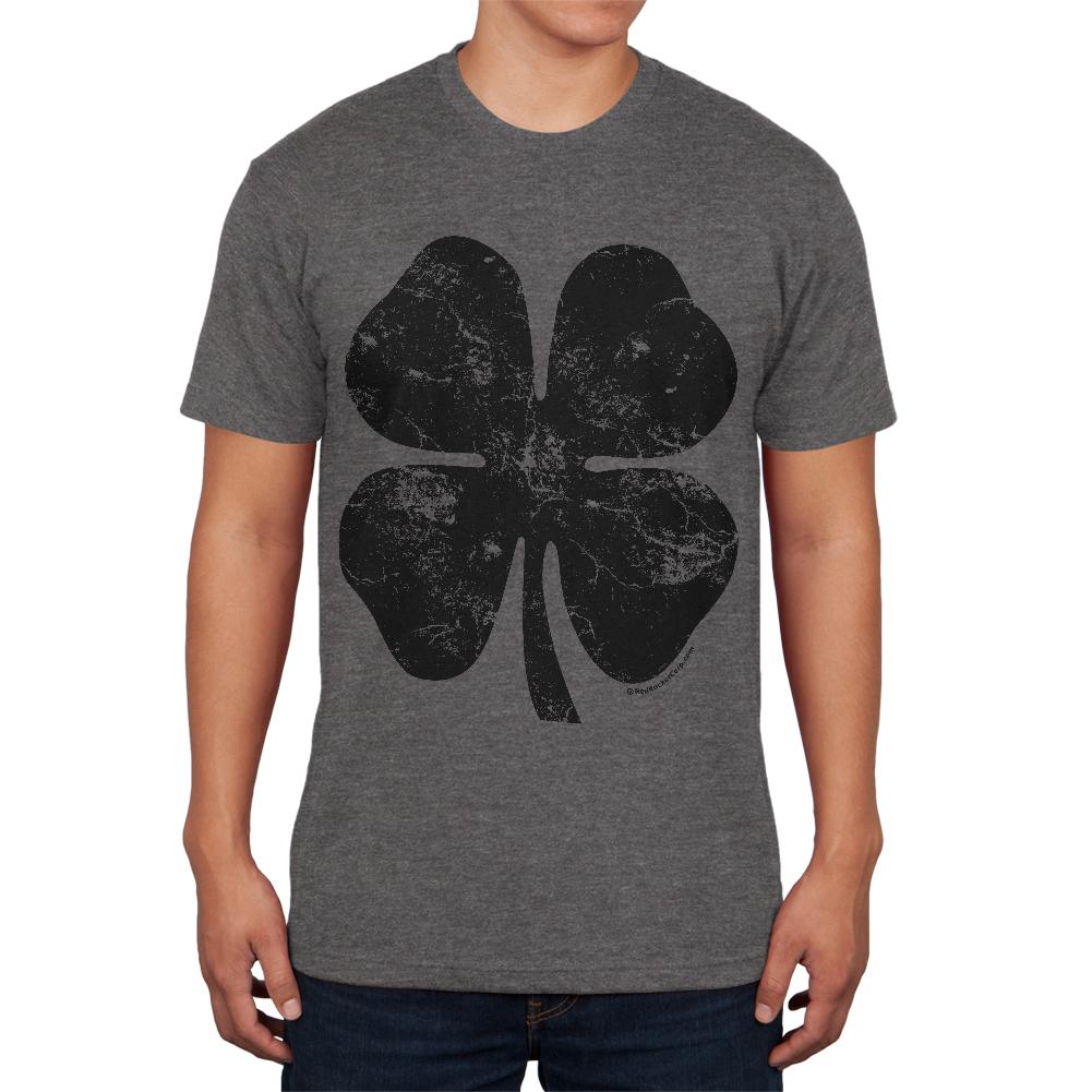 St Patricks Day Black Irish Distressed Shamrock Mens Soft T Shirt Men's T-Shirts Old Glory 2XL Charcoal Heather