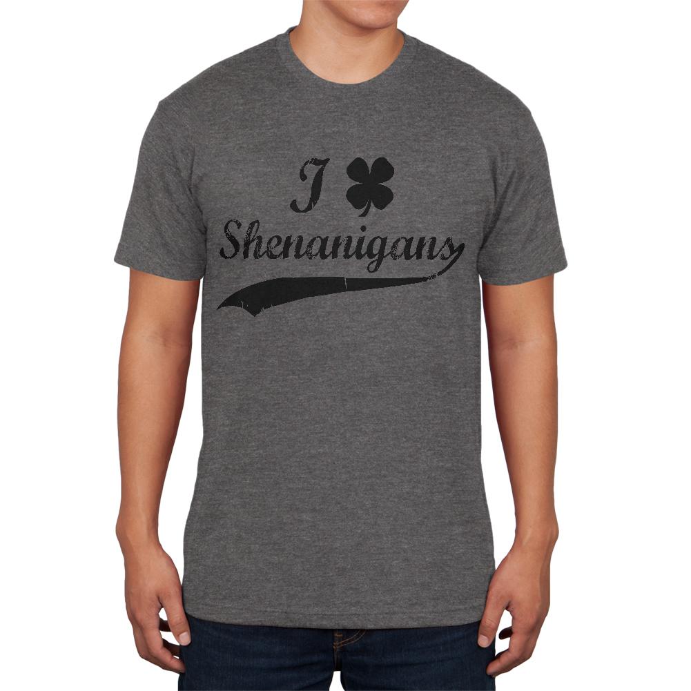 St Patricks Day Black Irish I Shamrock Shenanigans Mens Soft T Shirt Men's T-Shirts Old Glory 2XL Charcoal Heather