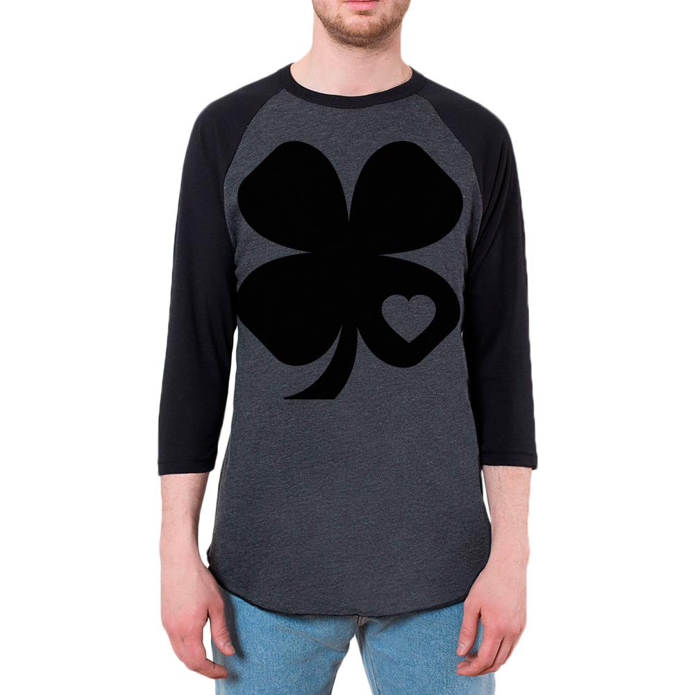 St Patricks Day Black Irish Shamrock Heart Mens Raglan T Shirt Men's Raglans Old Glory 2XL Heather Black-Black
