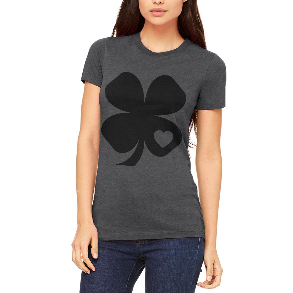 St Patricks Day Black Irish Shamrock Heart Juniors Soft T Shirt Juniors T-Shirts Old Glory 2XL Dark Heather