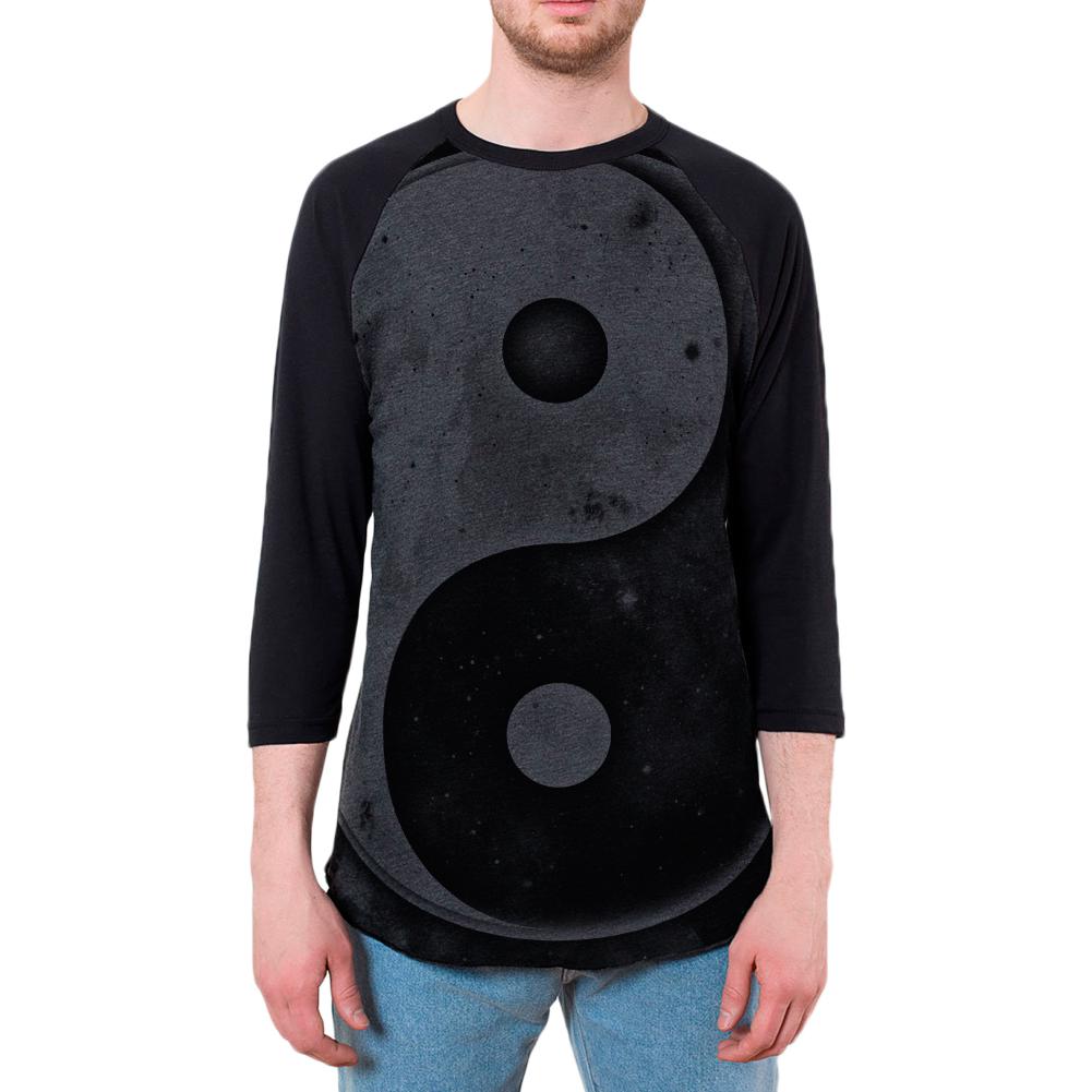 Galaxy Stars Yin Yang Distressed Mens Raglan T Shirt Men's Raglans Old Glory 2XL Heather Black-Black
