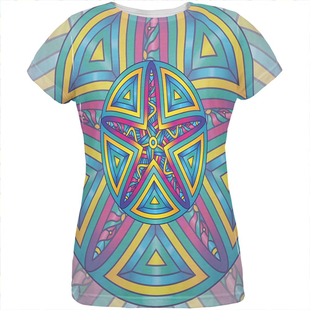 Mandala Trippy Stained Glass Starfish All Over Womens T Shirt Women's T-Shirts Old Glory 2XL Multi
