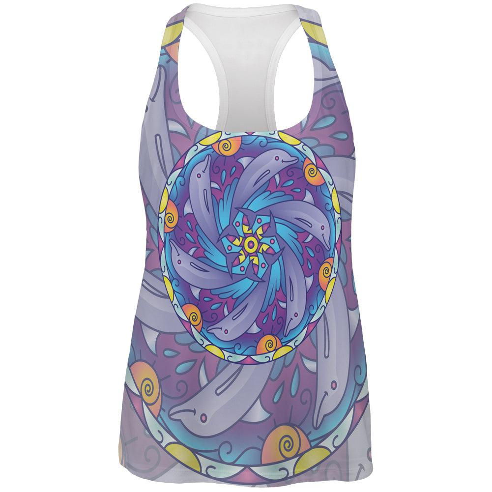 Mandala Trippy Stained Glass Dolphins All Over Womens Work Out Tank Top Women's Tank Tops Old Glory 2XL Multicolored