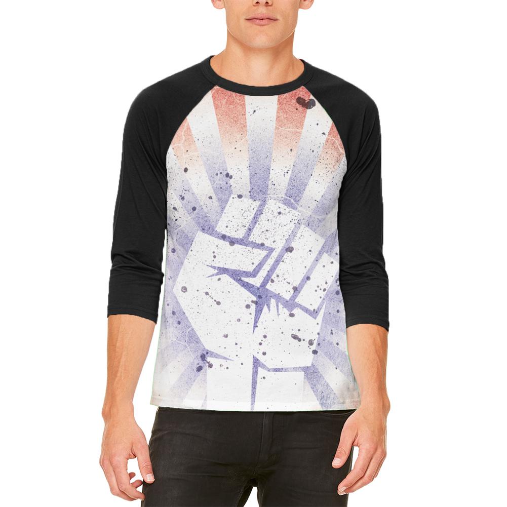 July 4th American Revolution Raised Fist Mens Raglan T Shirt Men's T-Shirts Old Glory 2XL Heather Black-Black