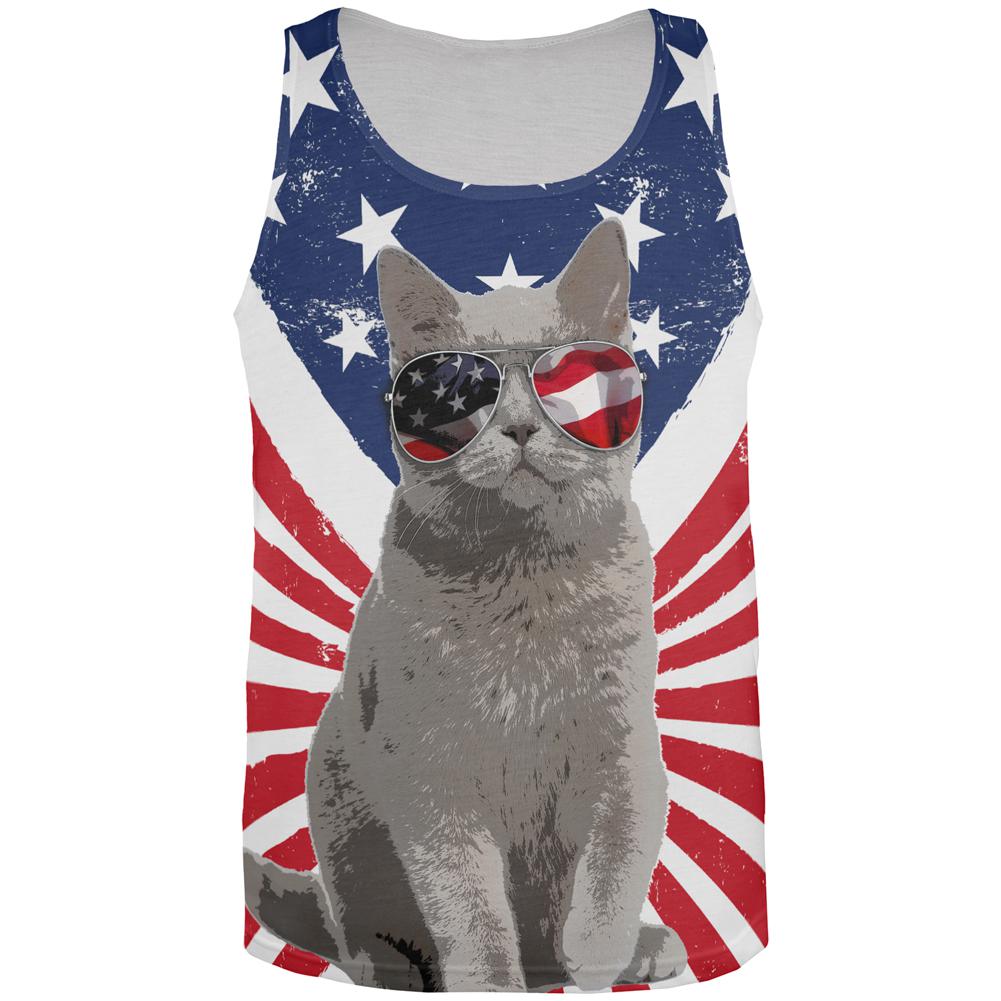 4th Of July Meowica America Patriot Cat All Over Mens Tank Top Men's Tank Tops Old Glory 2XL Multi