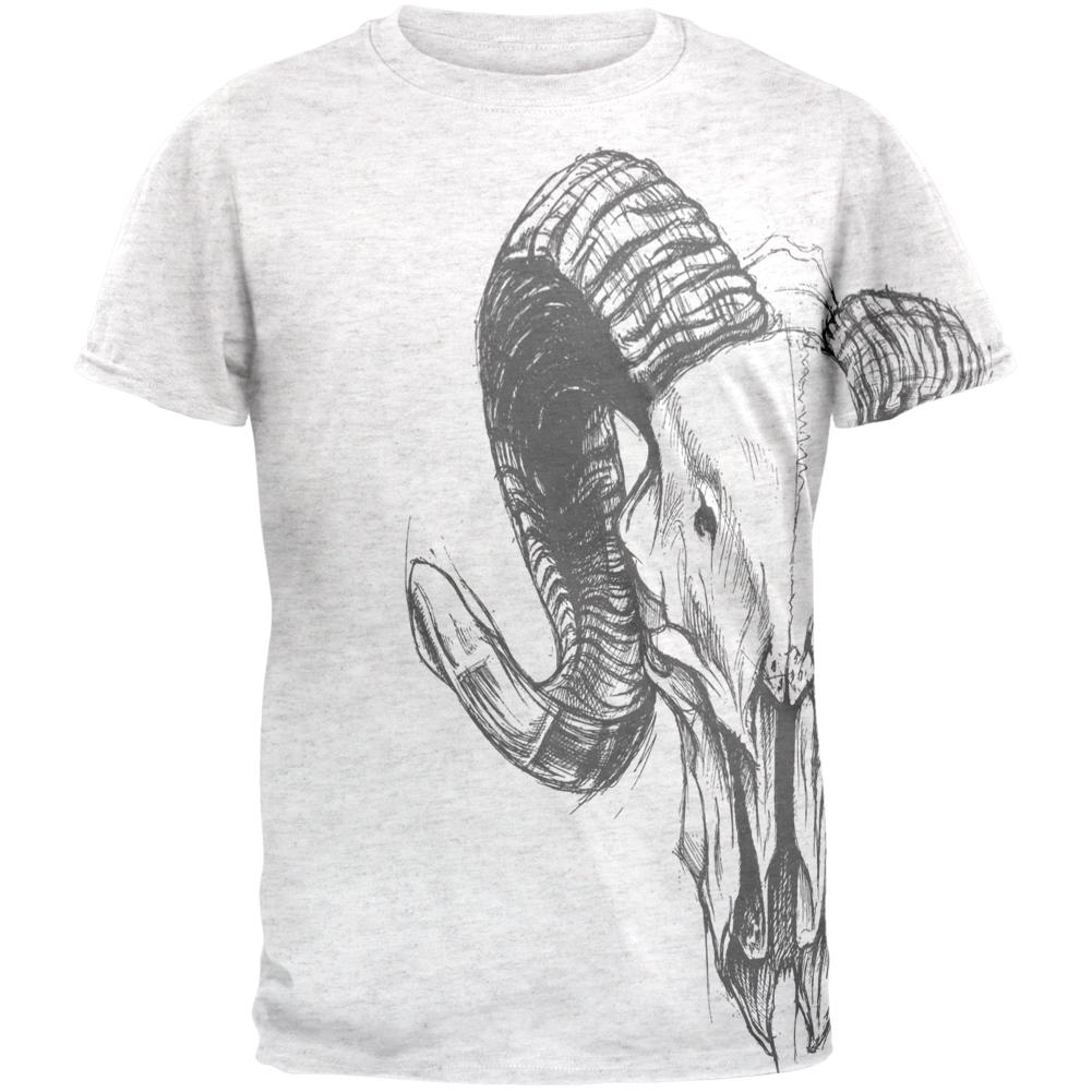 Ram Skull Mens T Shirt Men's T-Shirts Old Glory 2XL White