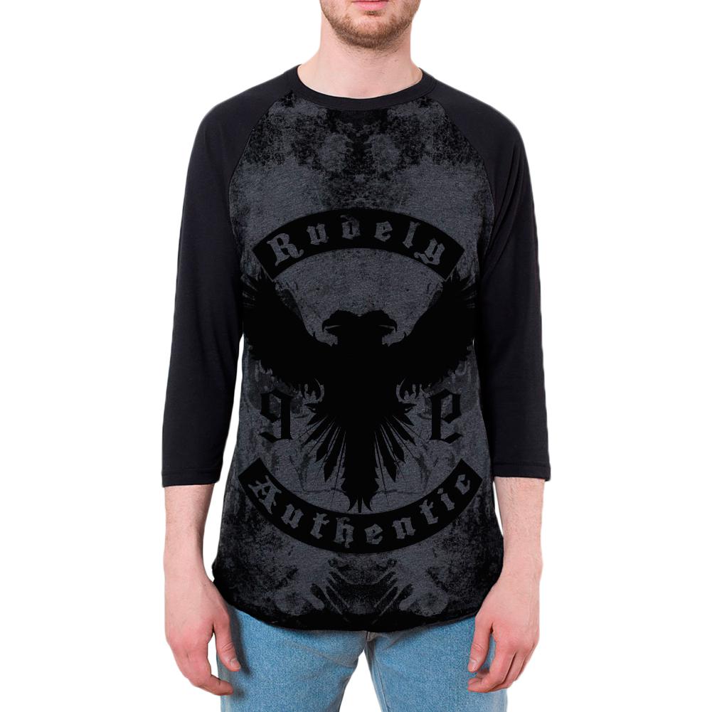Rudely Authentic Distressed Grunge Phoenix Mens Raglan T Shirt Men's T-Shirts Old Glory 2XL Black