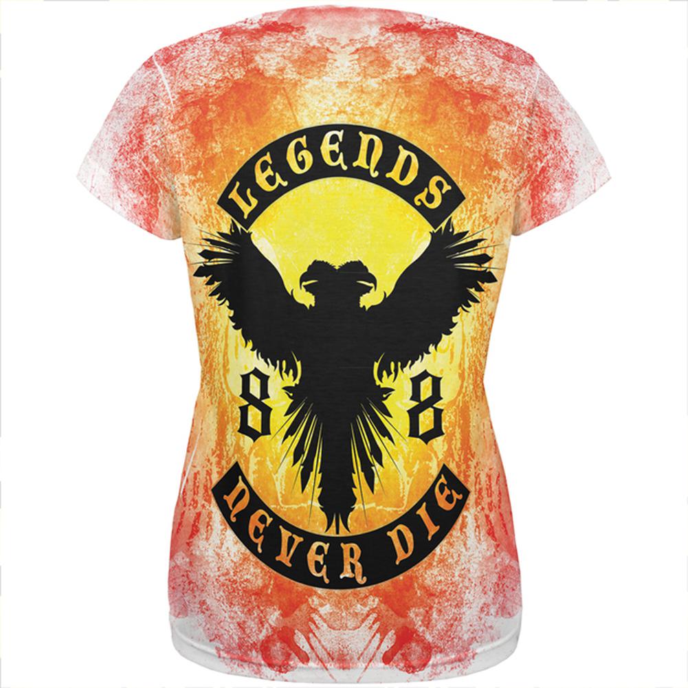 Legends Never Die Phoenix Fire Birthday All Over Womens T Shirt Women's T-Shirts Old Glory