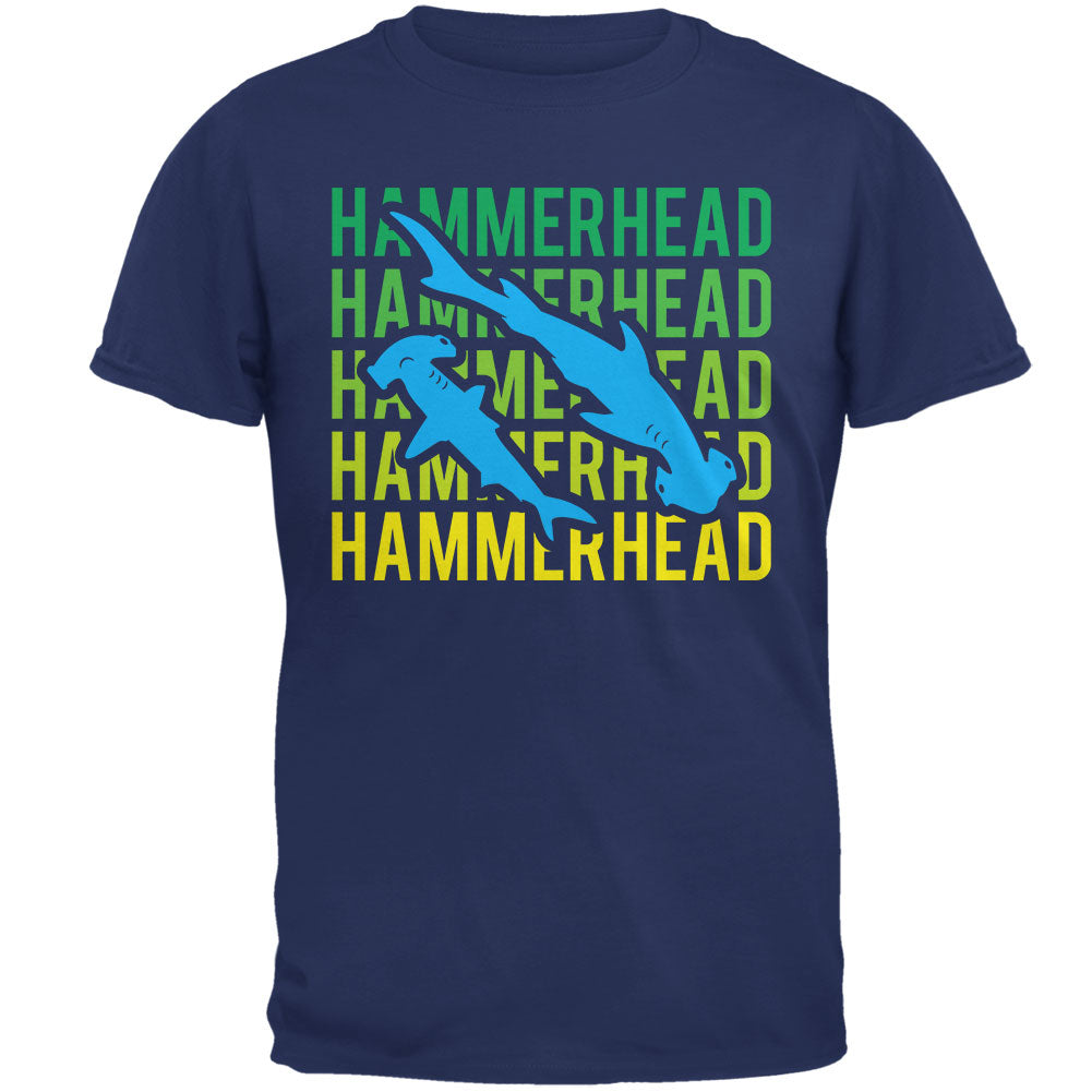 Hammerhead Shark Stacked Repeat Mens T Shirt Men's T-Shirts Old Glory 2XL Metro Blue