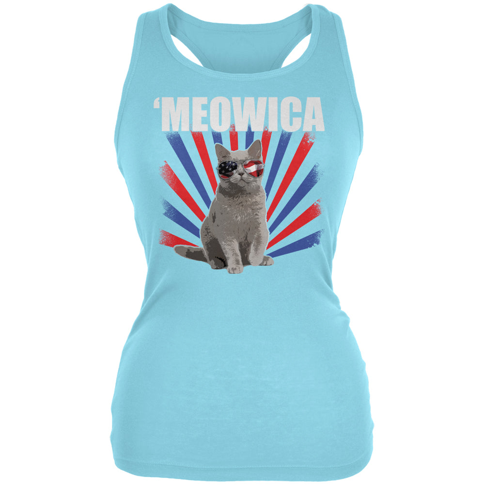 4th Of July Meowica America Patriot Cat Juniors Soft Tank Top Juniors Tank Tops 4th of July 2XL Turquoise