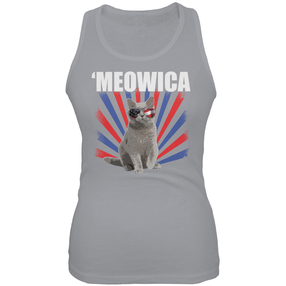 4th Of July Meowica America Patriot Cat Juniors Soft Tank Top Juniors Tank Tops 4th of July 2XL Grey