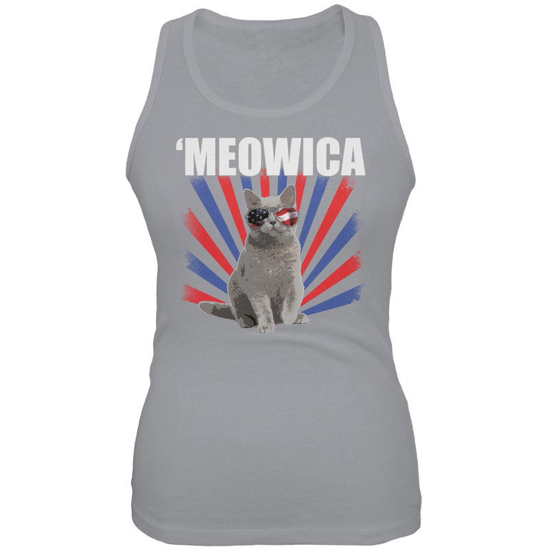 4th Of July Meowica America Patriot Cat Juniors Soft Tank Top Juniors Tank Tops 4th of July 2XL Grey