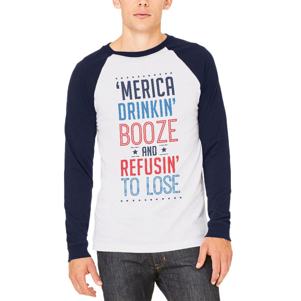 4th of July 'Merica Drinkin' Booze - Men's Long-Sleeve Raglan T-Shirt Men's Raglans Old Glory SM White-Navy