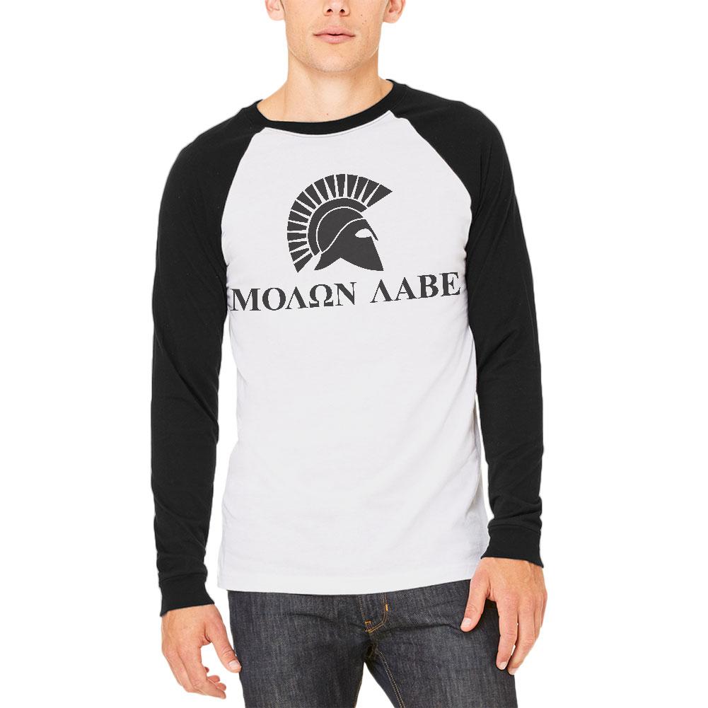 Molon Labe Helmet Mens Long Sleeve Raglan T Shirt Men's Raglans Old Glory 2XL White-Black
