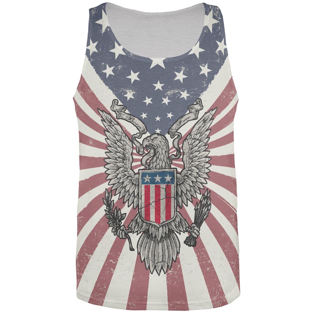 4th of July Born Free Distressed American Eagle All Over Mens Tank Top Men's Tank Tops Old Glory SM