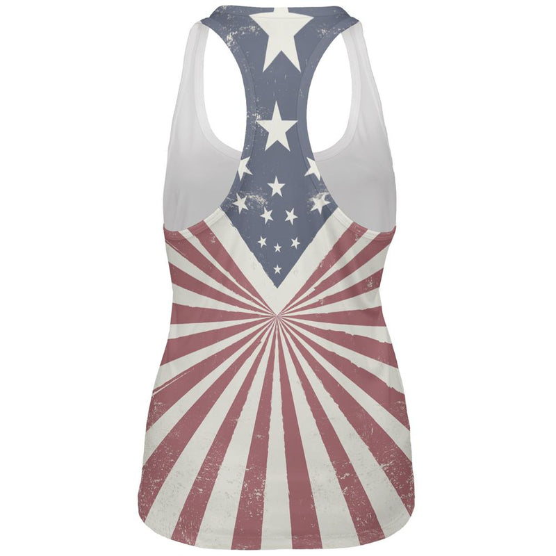 4th of July Born Free Distressed American Eagle All Over Womens Work Out Tank Top Women's Tank Tops Old Glory