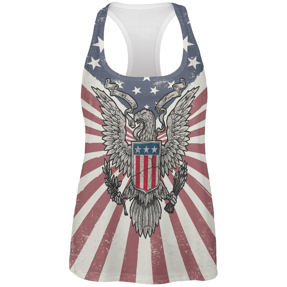4th of July Born Free Distressed American Eagle All Over Womens Work Out Tank Top Women's Tank Tops Old Glory LG Multi