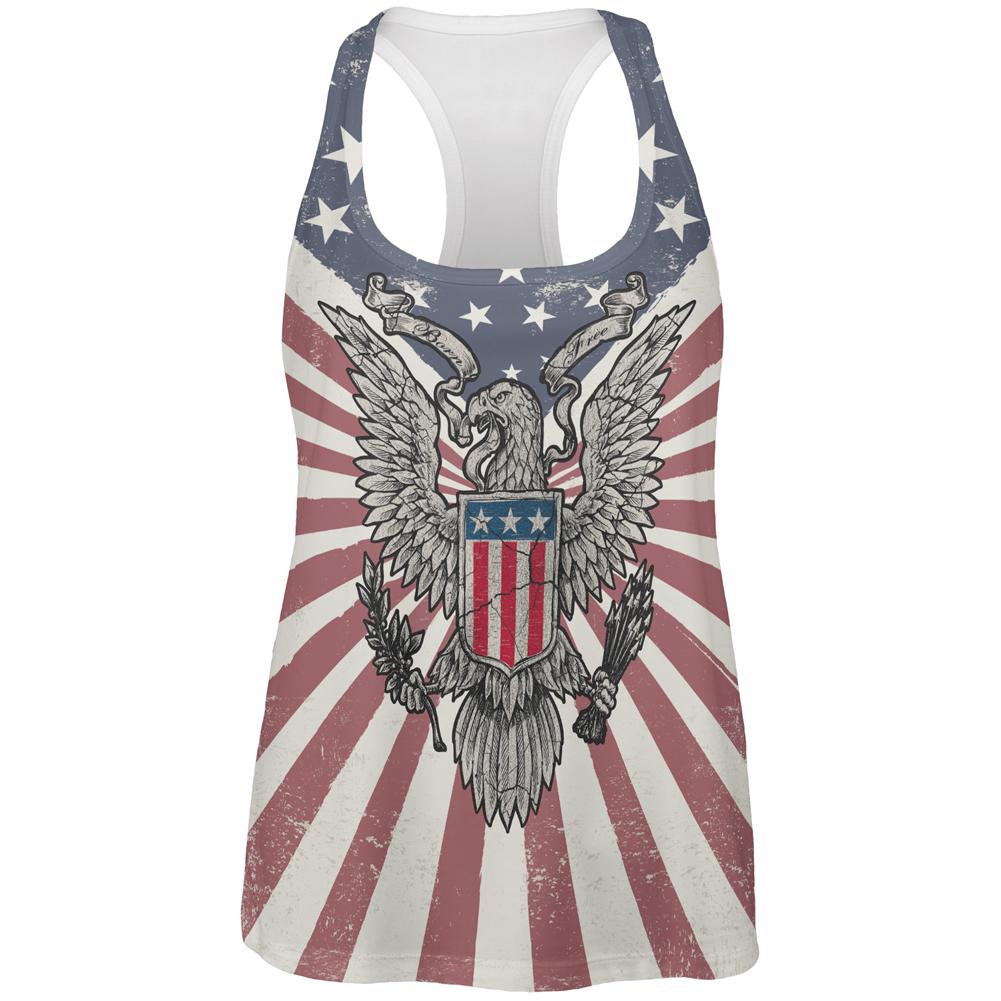4th of July Born Free Distressed American Eagle All Over Womens Work Out Tank Top Women's Tank Tops Old Glory 2XL Multi