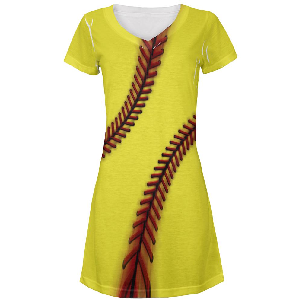 Fastpitch Softball All Over Juniors Beach Cover-Up Dress Juniors Dresses Old Glory LG Multi