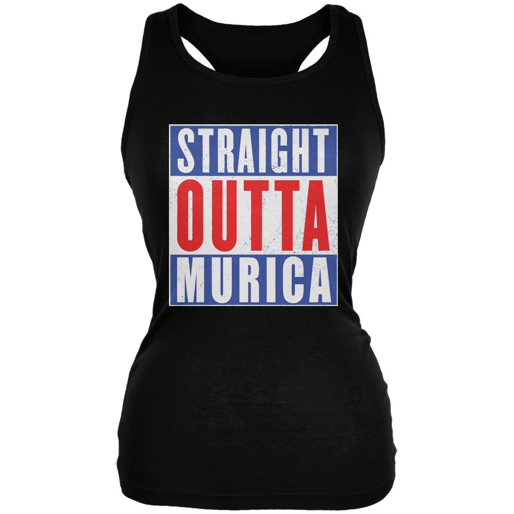July 4th Straight Outta Murica America Funny Juniors Soft Tank Top Juniors Tank Tops Old Glory SM Black