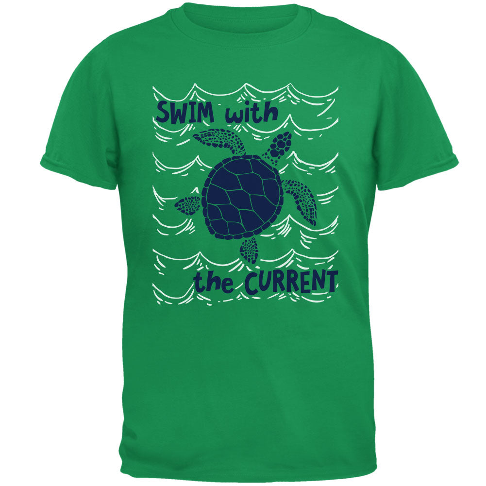 Sea Turtle Swim with the Current Mens T Shirt Men's T-Shirts Old Glory 2XL Irish Green