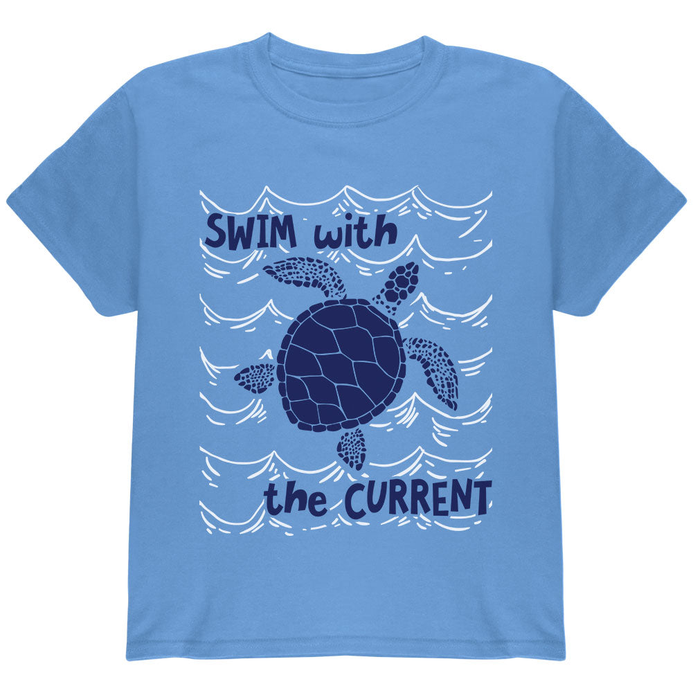 Sea Turtle Swim with the Current Youth T Shirt Youth T-Shirts Old Glory YLG Carolina Blue